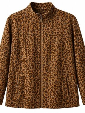LARA Brown Leopard-Print Zip-Front Bomber Jacket